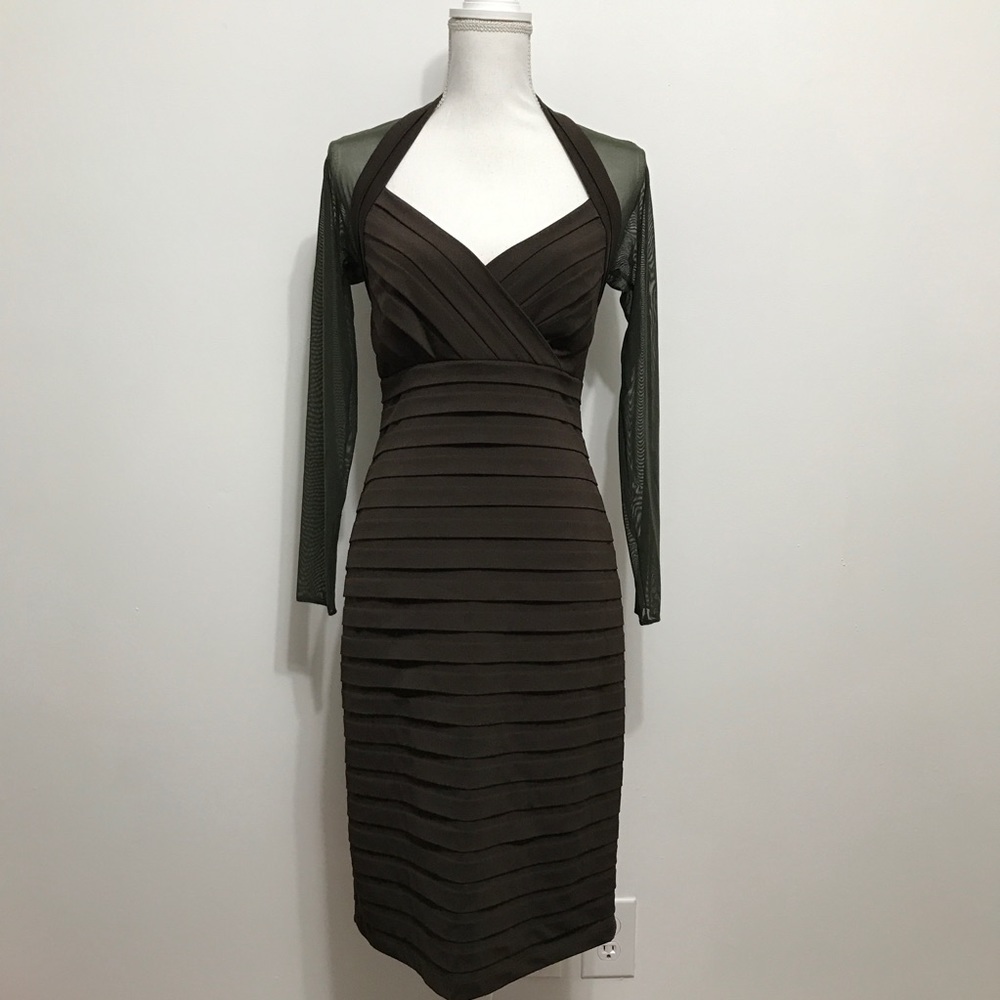Tadashi Collection Green & Brown Long Sleeve Dress